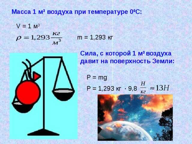 Сколько весит воздух занимающий объем 1 м3. сколько весит воздух. примеры решения задач