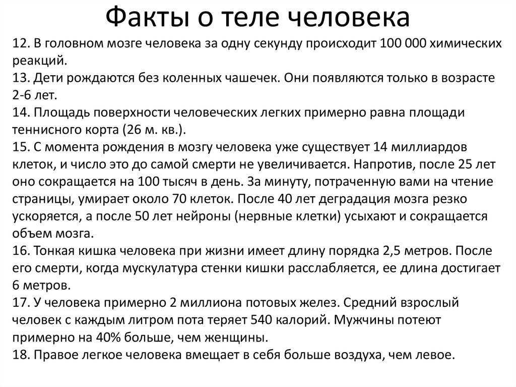 Короткие интересные факты обо всем. 100 коротких и интересных фактов о человеке | интересные факты