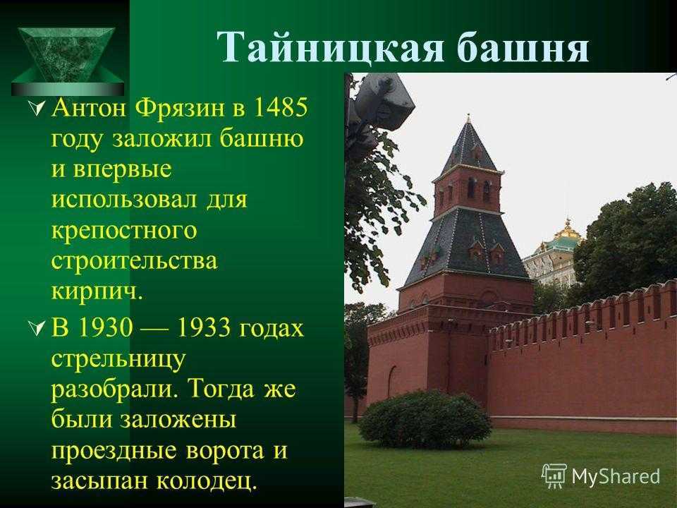 Тайницкая башня: как итальянский архитектор русских зодчих строить учил